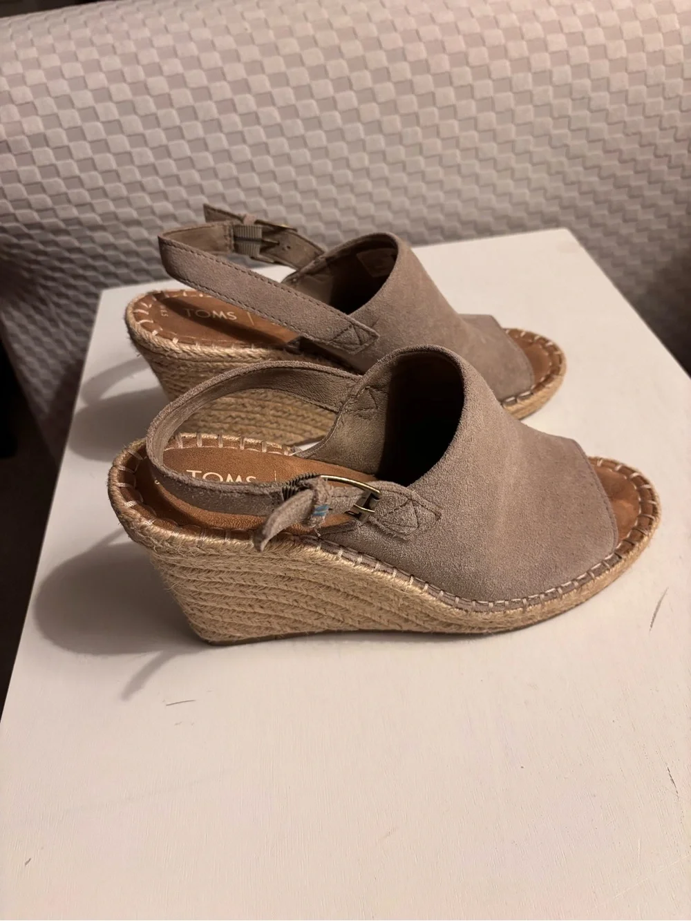 TOMS Taupe Suede Open-Toe Espadrille Slingback